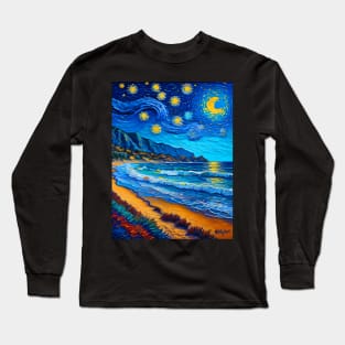 Malibu beach in starry night Long Sleeve T-Shirt